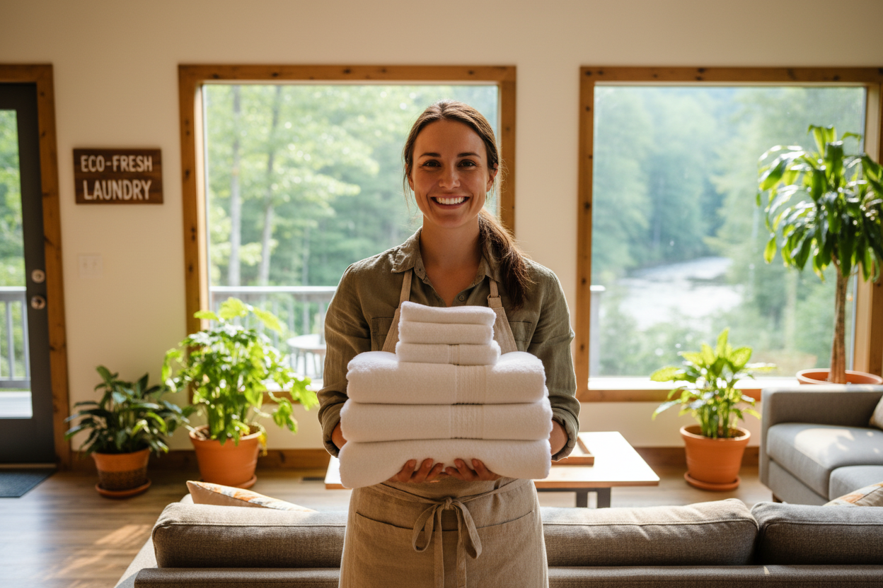 Fresh folded towels ready for EcoLoop Laundry Co delivery